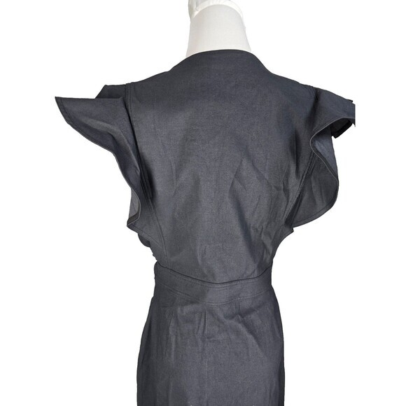 NWT! $495 A.L.C. Walker Ruffled Shoulder Midi Wrap Dress Black Size 6 alc - Picture 7 of 11